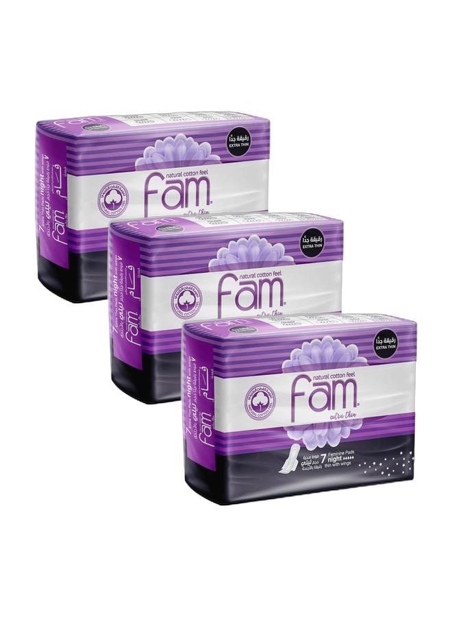 Fam فوط نسائية رقيقة جداً لليل مع أجنحة 7 قطع حزمة - Image 1